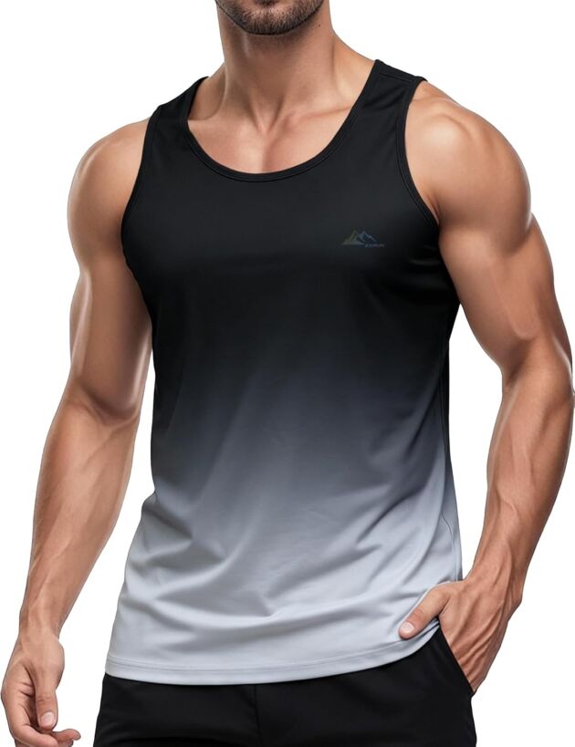 EZRUN Males's Fast Dry Tank High UPF 50+ Summer season Exercise Muscle Sleeveless Shirts f...