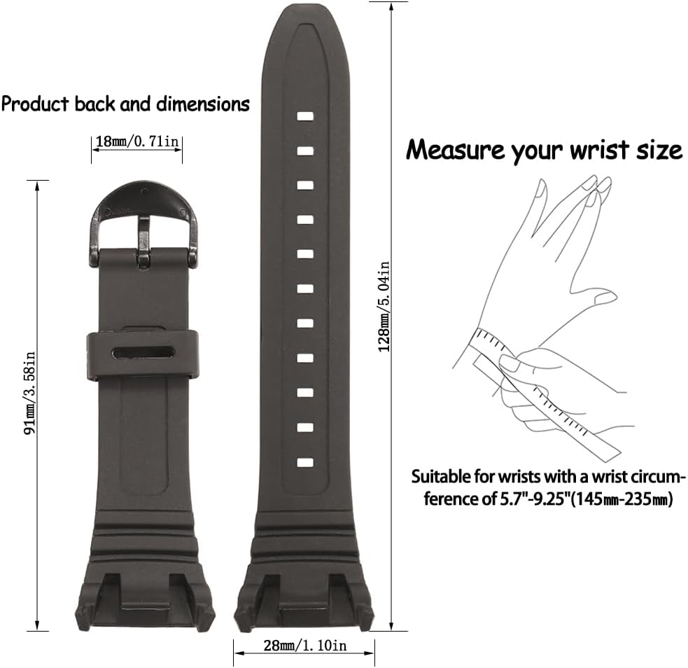 Resin Alternative Watch Band Appropriate with Casio W-96H Males's Black Resin Strap... - Image 3