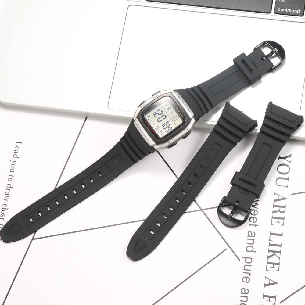 Resin Alternative Watch Band Appropriate with Casio W-96H Males's Black Resin Strap... - Image 4