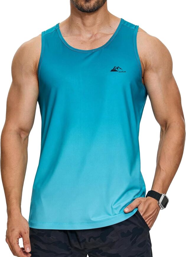 EZRUN Males's Fast Dry Tank Prime UPF 50+ Summer time Exercise Muscle Sleeveless Shirts f...