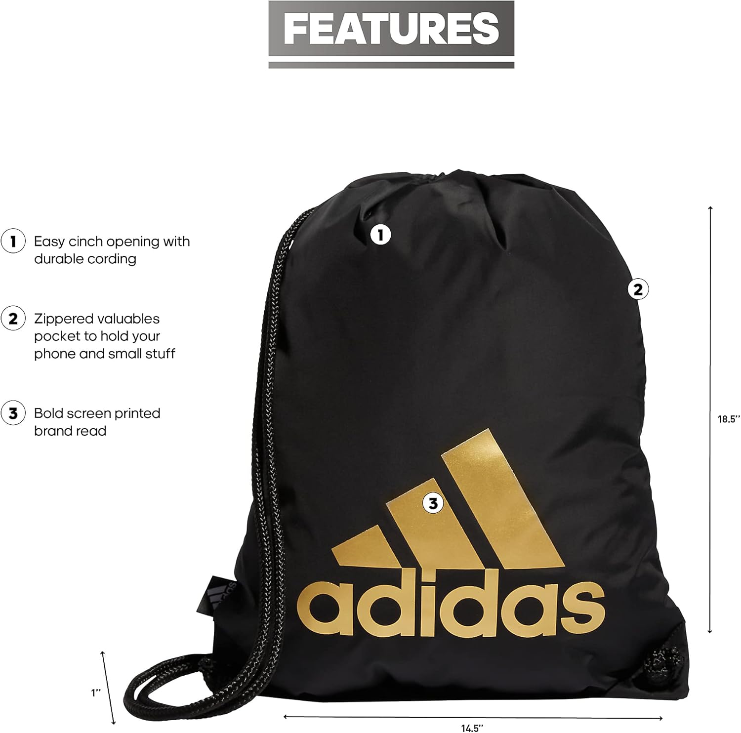 adidas Prepared Sackpack – Drawstring Backpack Light-weight Small Health club Bag - Image 2