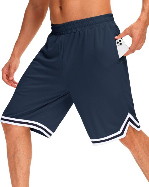 JWM Mens 11" Fitness center Basketball Shorts with Zipper Pockets - Fast Dry Light-weight M...