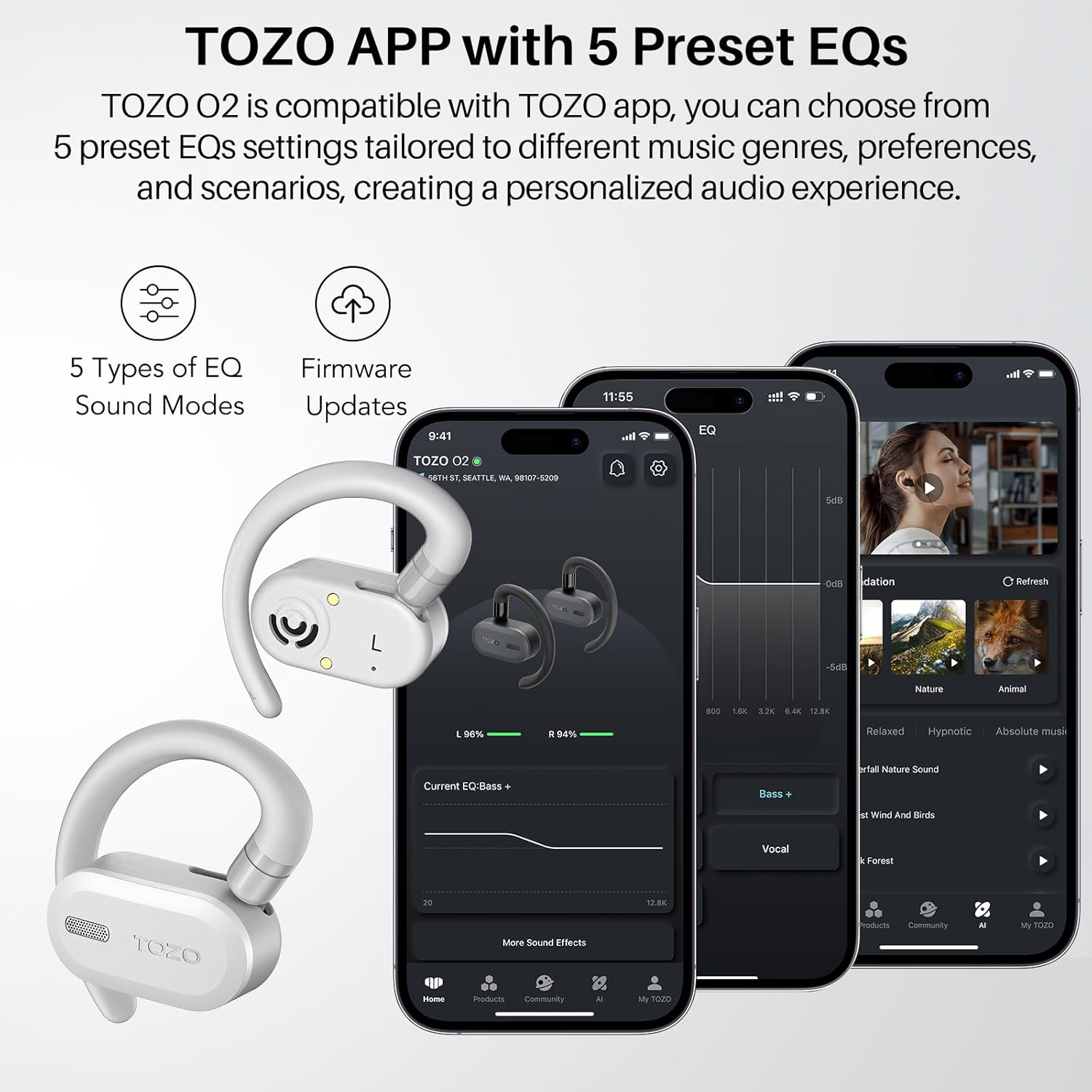 TOZO O2 True Open Ear Wi-fi Headphones Light-weight with Multi-Angle Adjustmen... - Image 5
