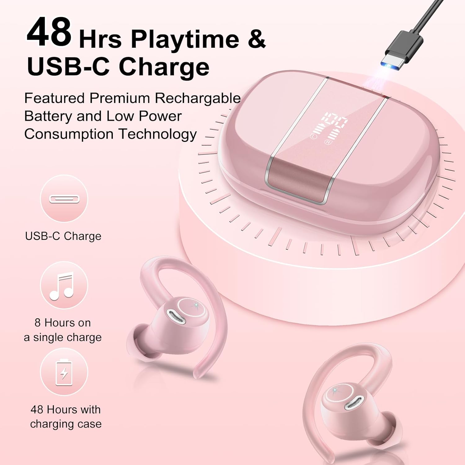 Wi-fi Earbuds Bluetooth 5.3 Headphones Sports activities, 48Hrs Playtime Bluetooth Earbu... - Image 4