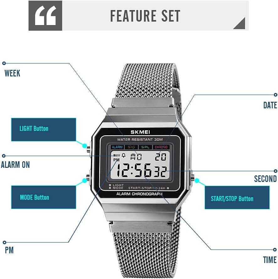 Gosasa Traditional Unisex Ladies's Males's Digital Multifunction Sports activities Watch Stainless... - Image 4