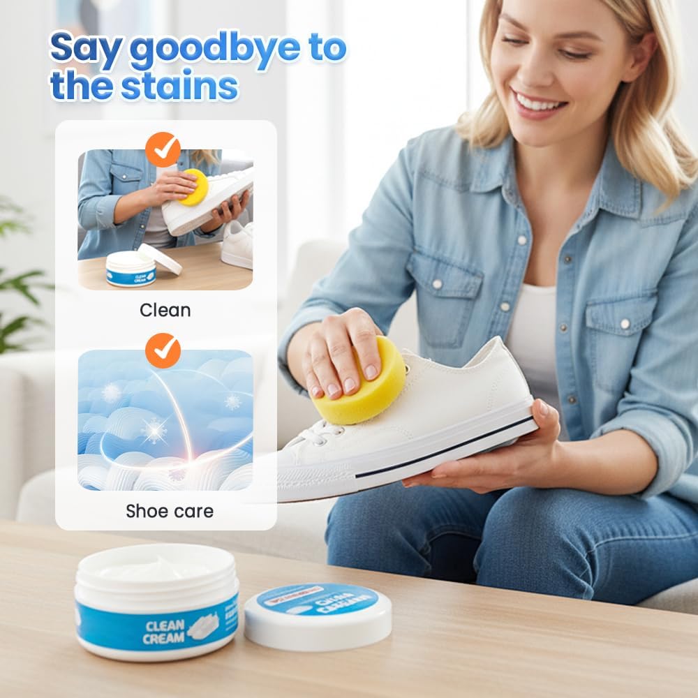 White Shoe Cleaner Cream, 2026 Improve Multipurpose No-Wash Stable Comes, Shoe Cl... - Image 4