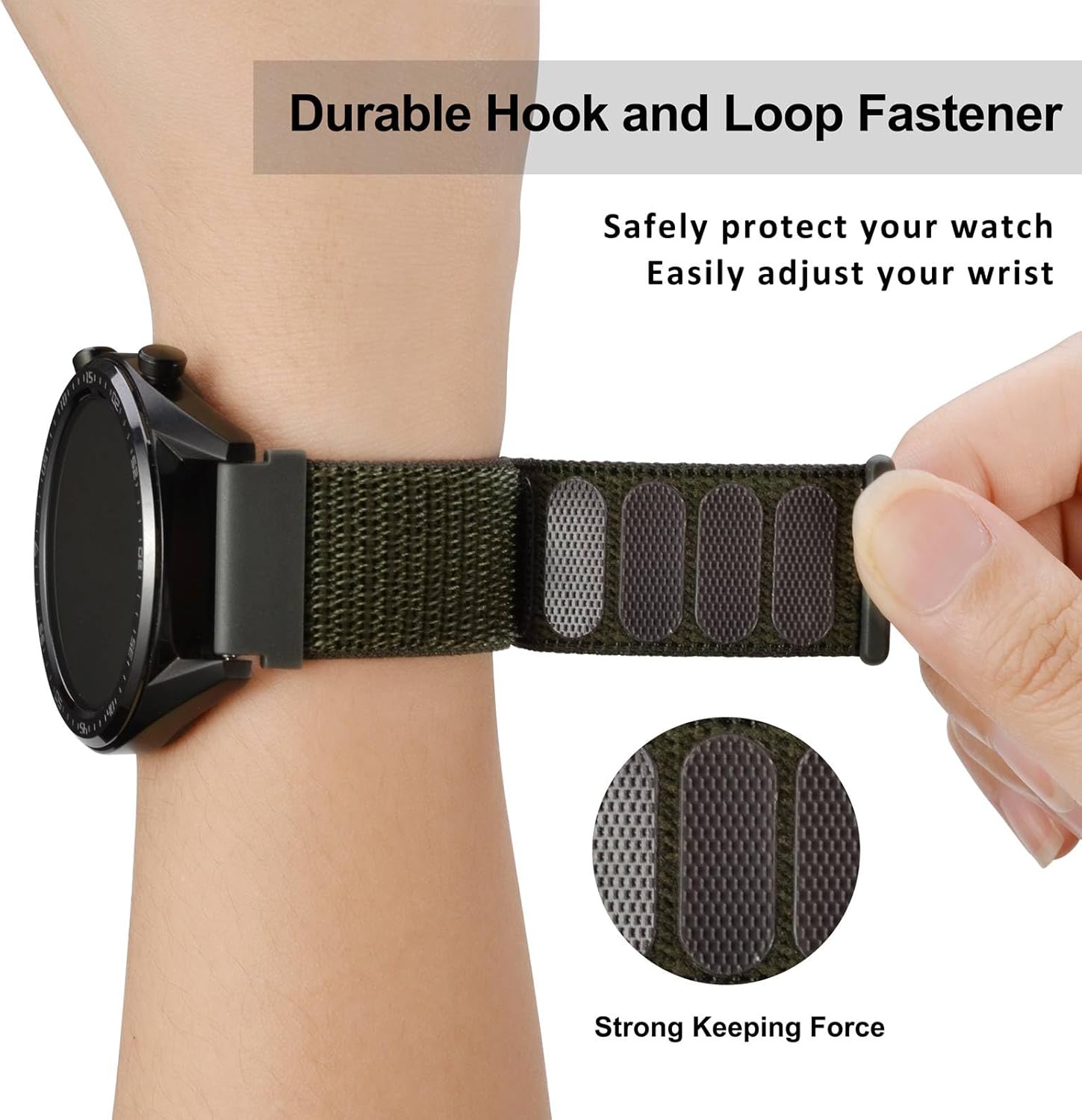 WOCCI 20mm Adjustable Nylon Watch Band, Fast Launch Sport Loop Strap (Military Gre... - Image 4