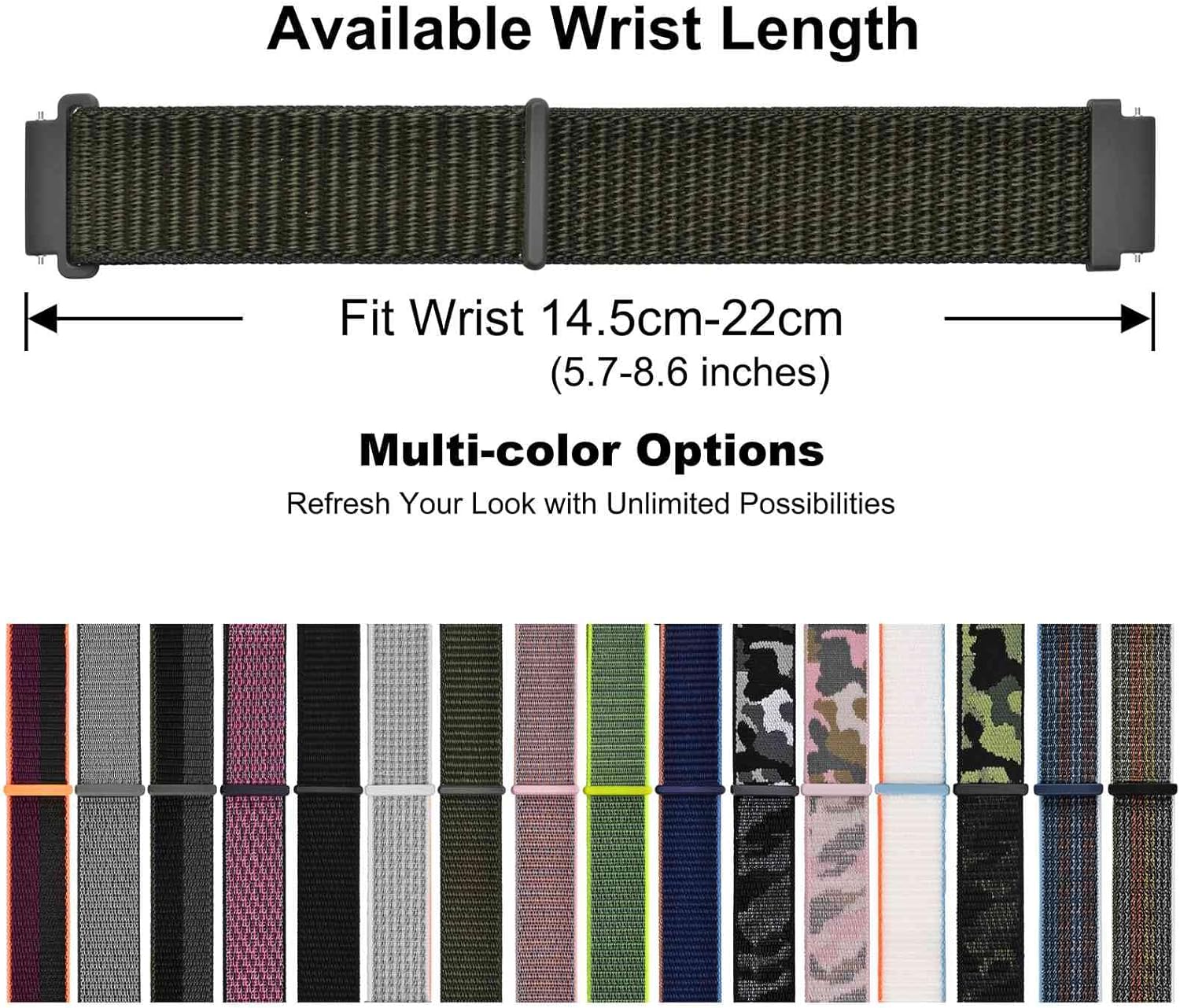 WOCCI 20mm Adjustable Nylon Watch Band, Fast Launch Sport Loop Strap (Military Gre... - Image 6