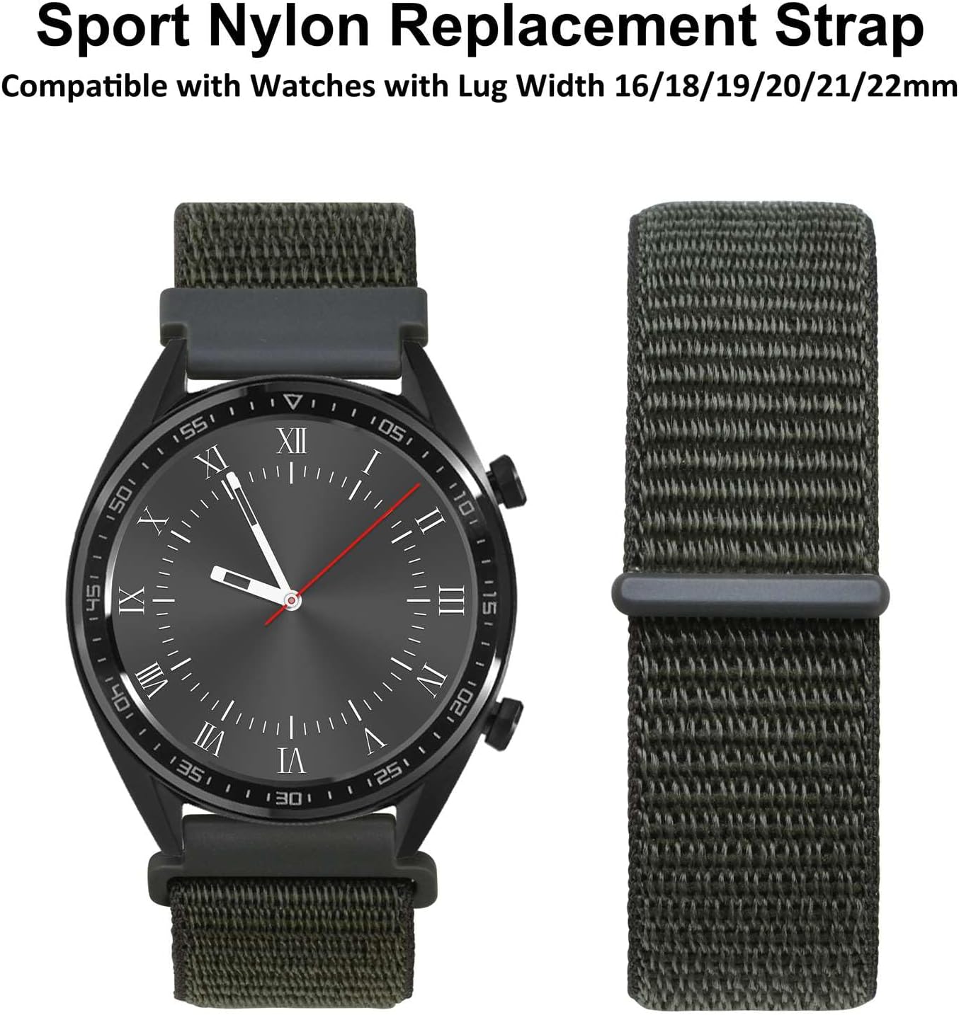 WOCCI 20mm Adjustable Nylon Watch Band, Fast Launch Sport Loop Strap (Military Gre... - Image 8
