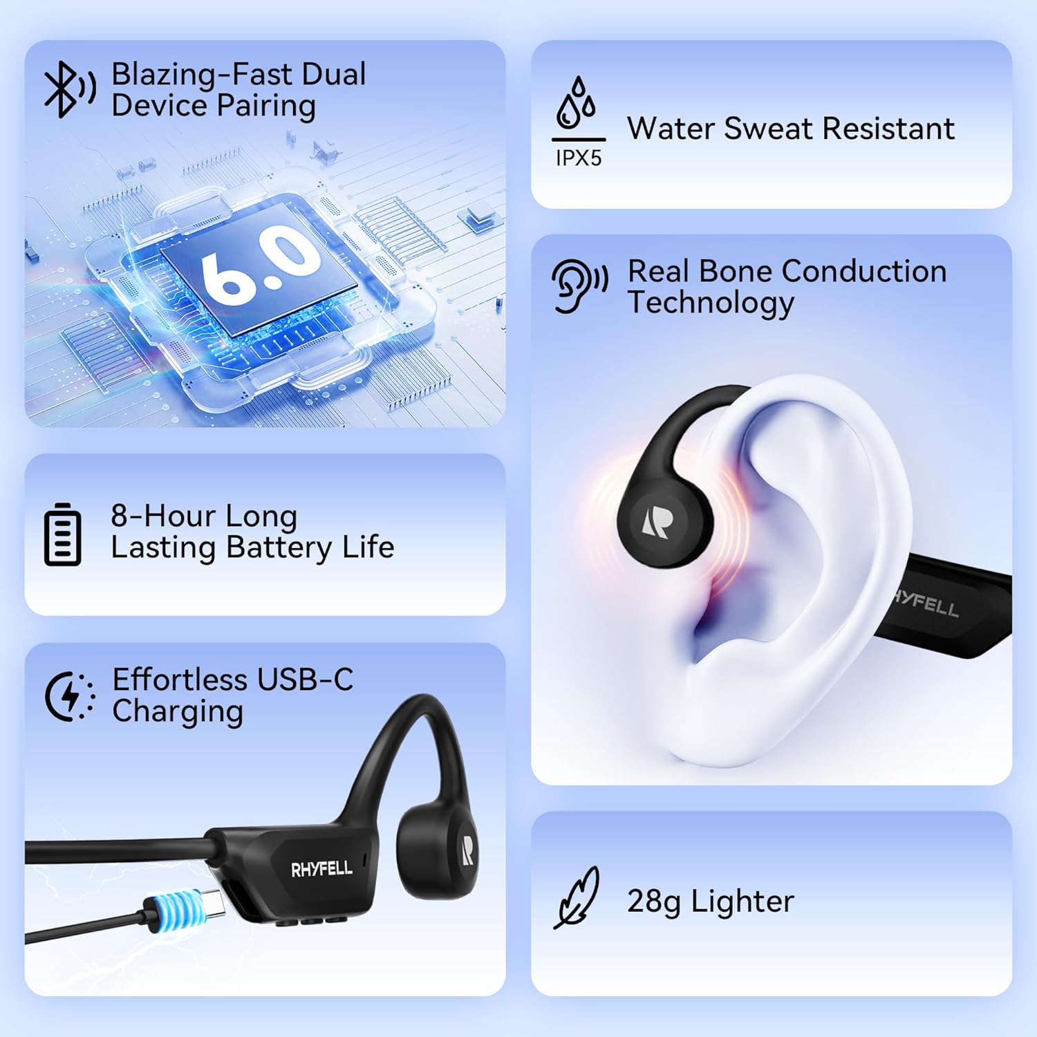Bone Conduction Headphones, Open-Ear Bluetooth Wi-fi Sports activities Headphones with M... - Image 2