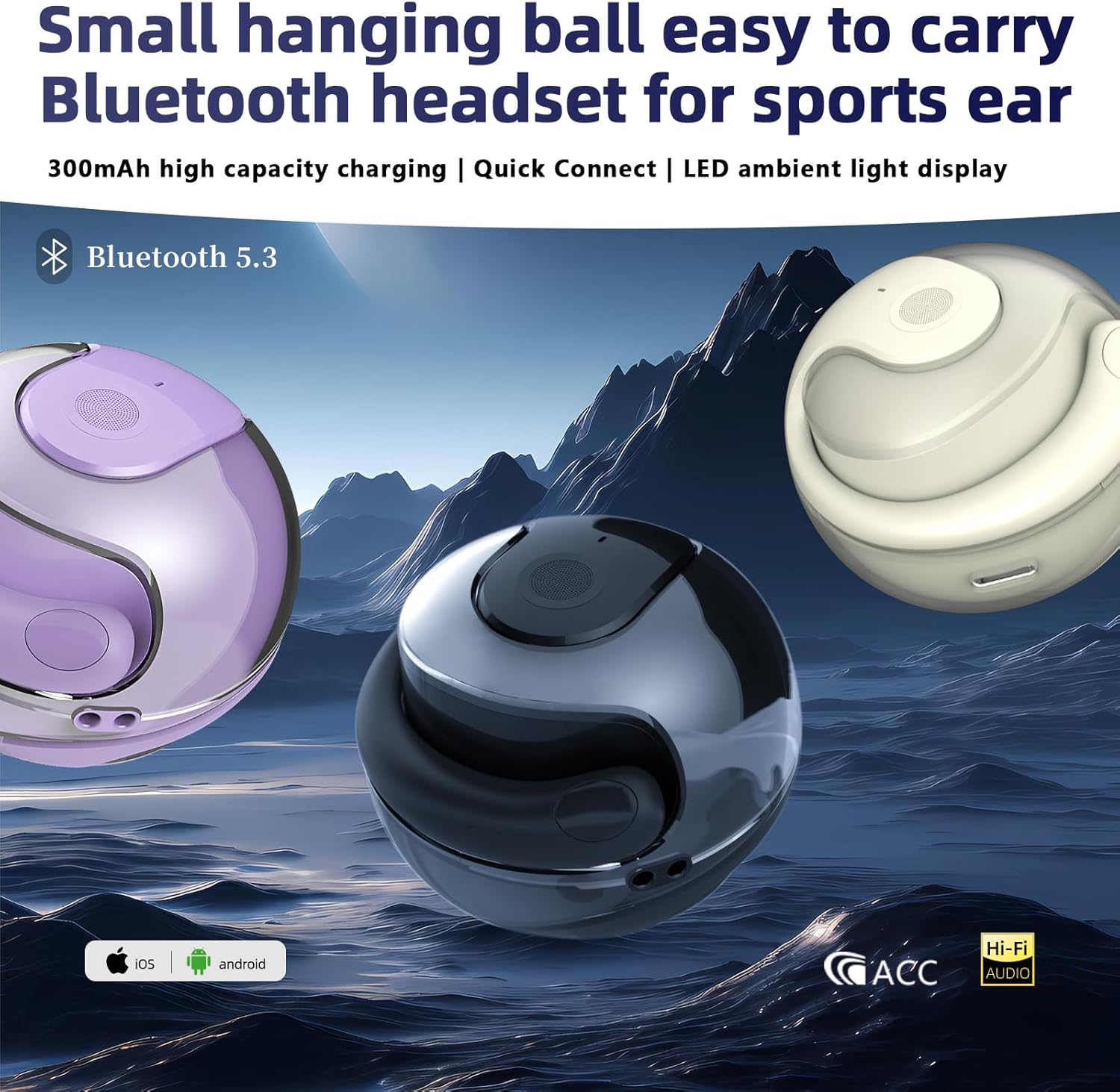 URIZONS Ball Form Earhook TWS Gaming On Ear Earbuds Wi-fi Earphones - Low-La... - Image 6