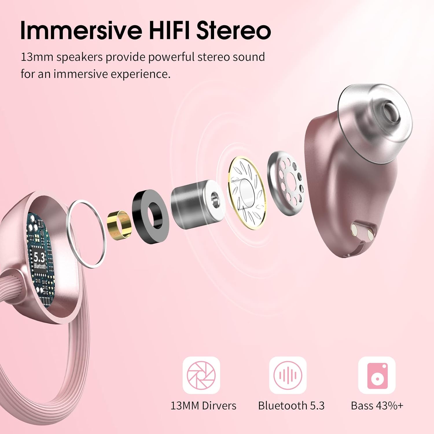 Ear Buds Wi-fi Earbuds, HiFi Stereo Sport Bluetooth 5.3 Headphones with Earho... - Image 3