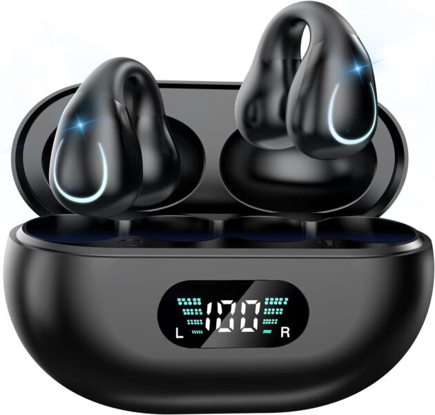 Extremely Open Ear Headphones Bluetooth 5.3 Wi-fi Clip On Earbuds with Digital Di...