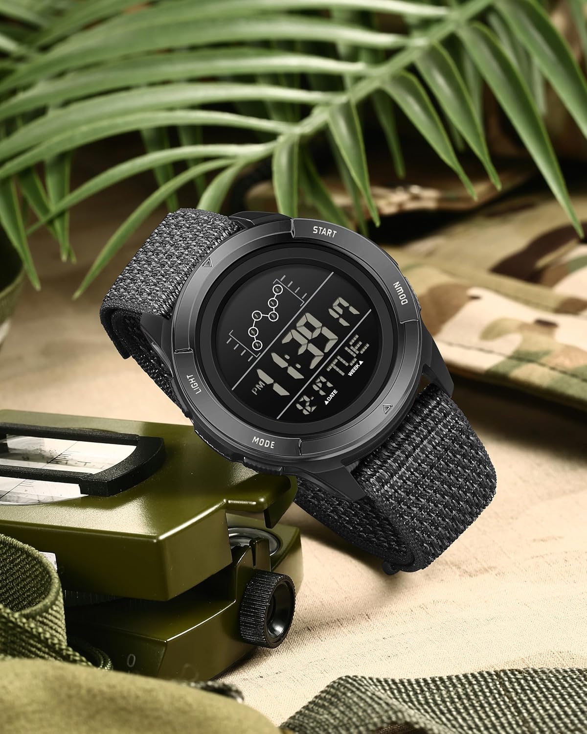Gosasa Males's Digital Sports activities Watch with Velcro Buckle, Navy Fashion Nylon Strap... - Image 4