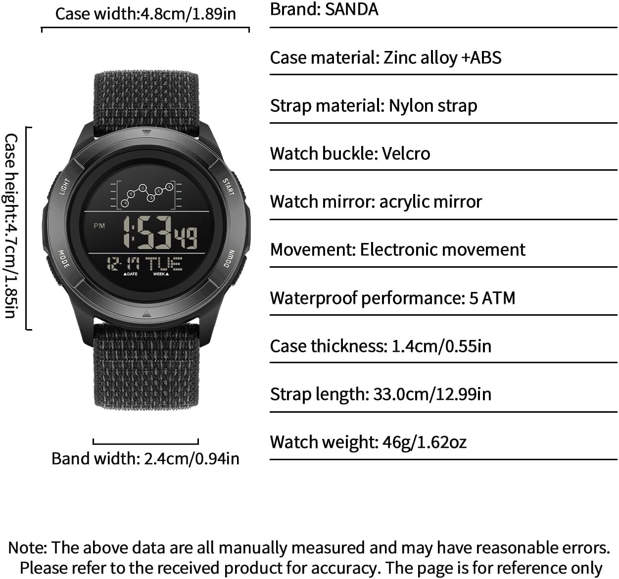 Gosasa Males's Digital Sports activities Watch with Velcro Buckle, Navy Fashion Nylon Strap... - Image 5