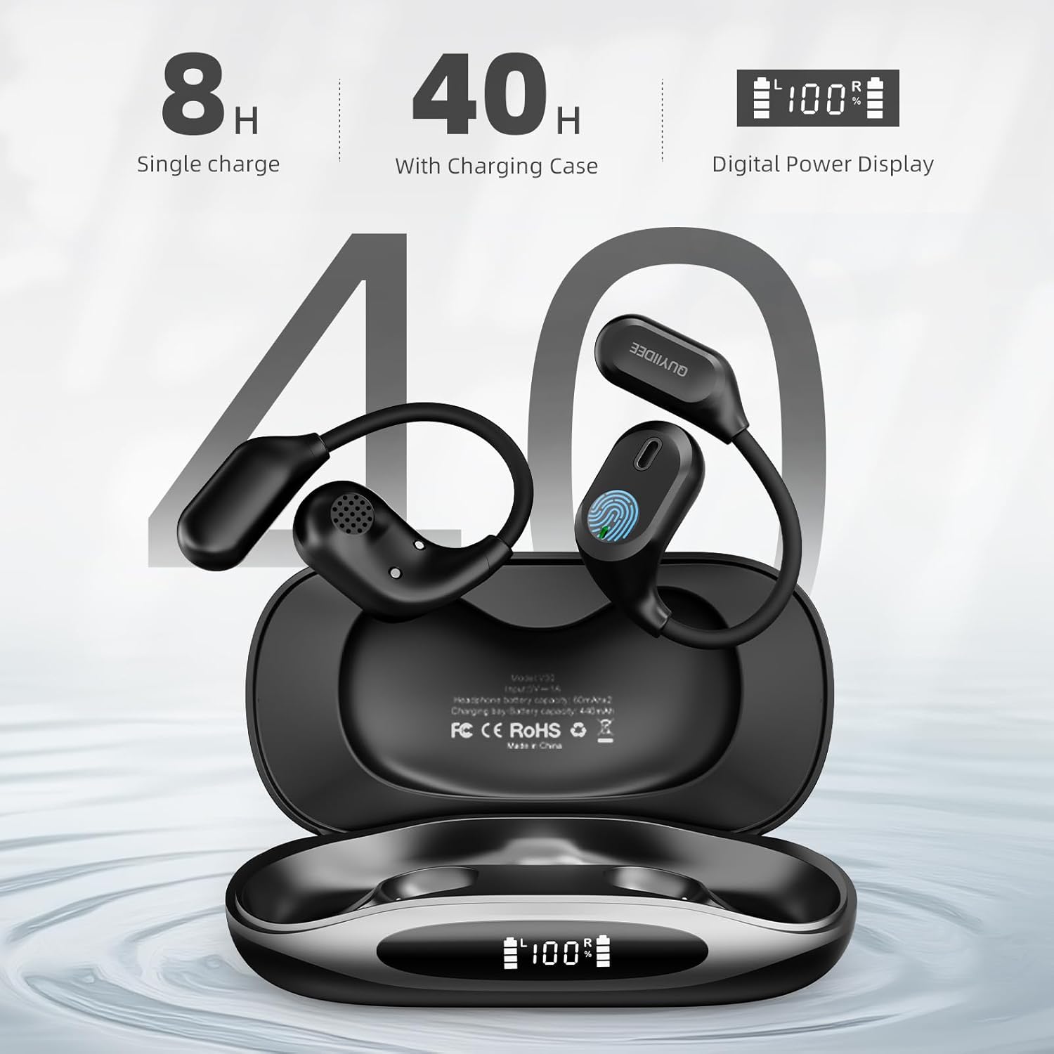 Open Ear Headphones, Bluetooth 5.4 Wi-fi Earbuds, 40H Playback, with LED Dgit... - Image 6