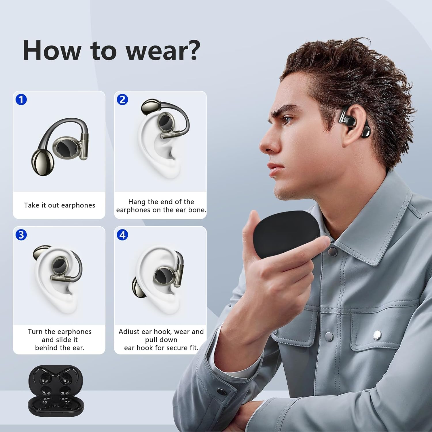 Open Earbuds True Wi-fi Bluetooth Earphones with Microphone, Bluetooth 5.4 Ov... - Image 5