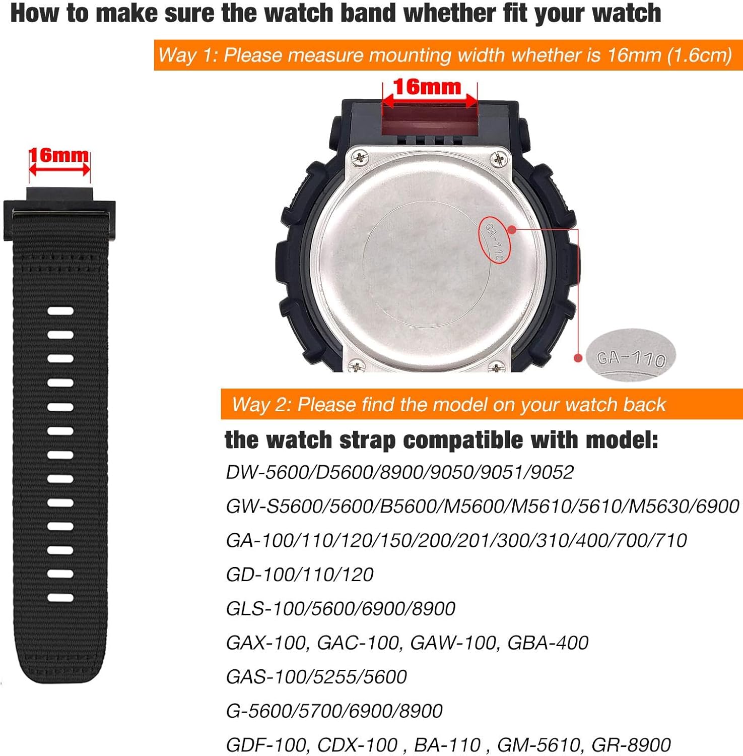 Abanen Rugged Nylon Watch Band for Casio gshock DW-5600/8900, Adjustable Sports activities ... - Image 4
