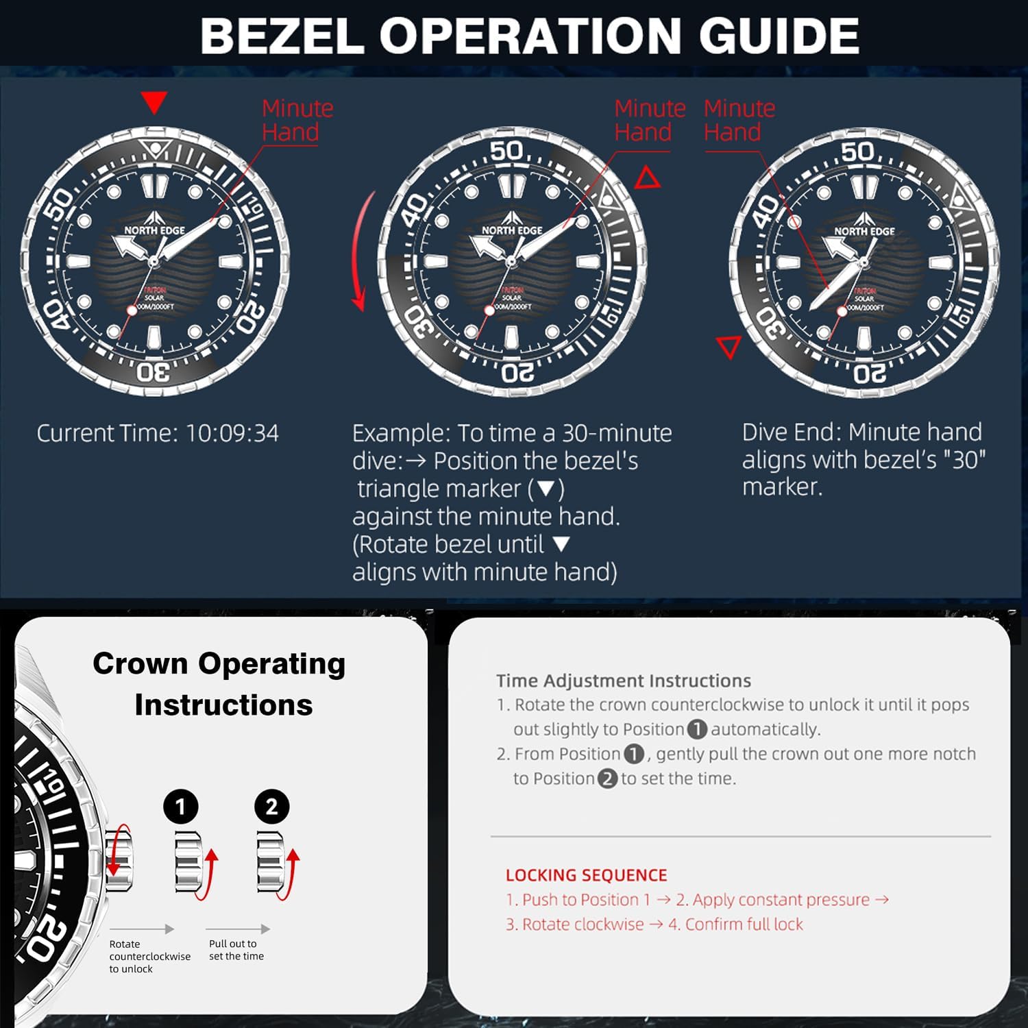 Photo voltaic-Powered Males’s Watch – 300M Water Resistant Stainless Metal Sport Watch, 31... - Image 3