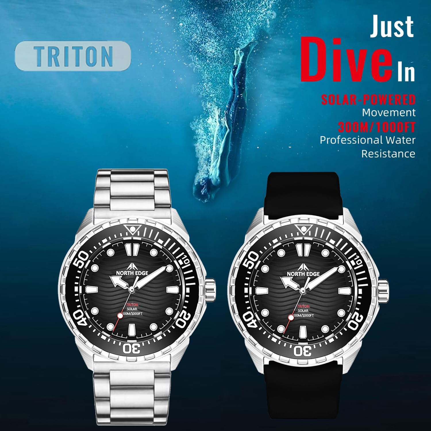 Photo voltaic-Powered Males’s Watch – 300M Water Resistant Stainless Metal Sport Watch, 31... - Image 8