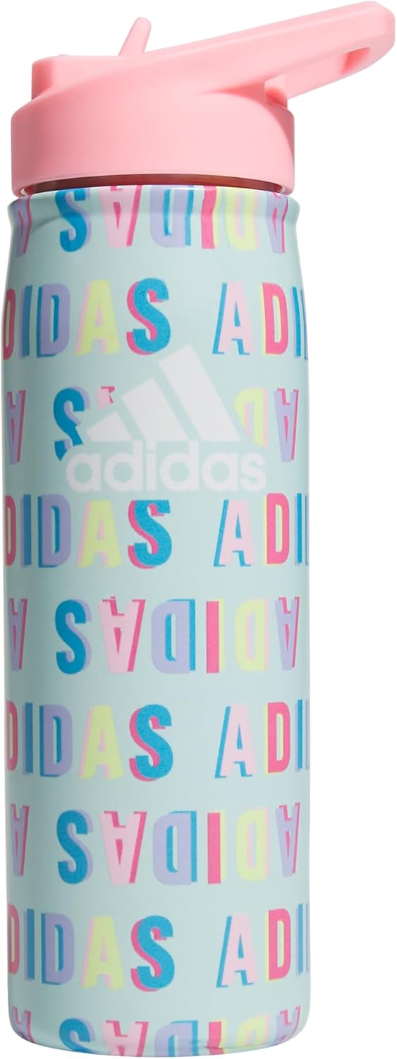adidas Stainless Metal Steel Water Bottle 20 oz (600 mL) Straw Lid