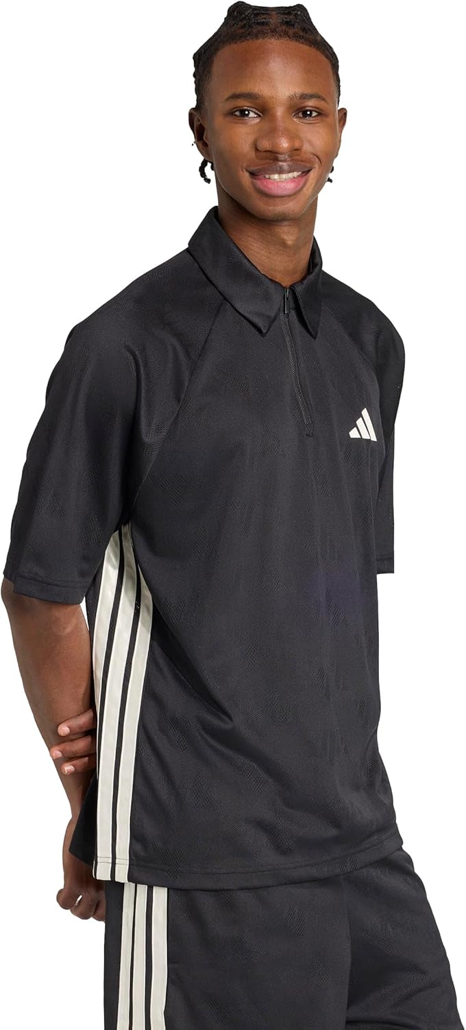 adidas Males's Stadium 3-Stripes Tennis Impressed Jacquard Polo T-Shirt - Image 3