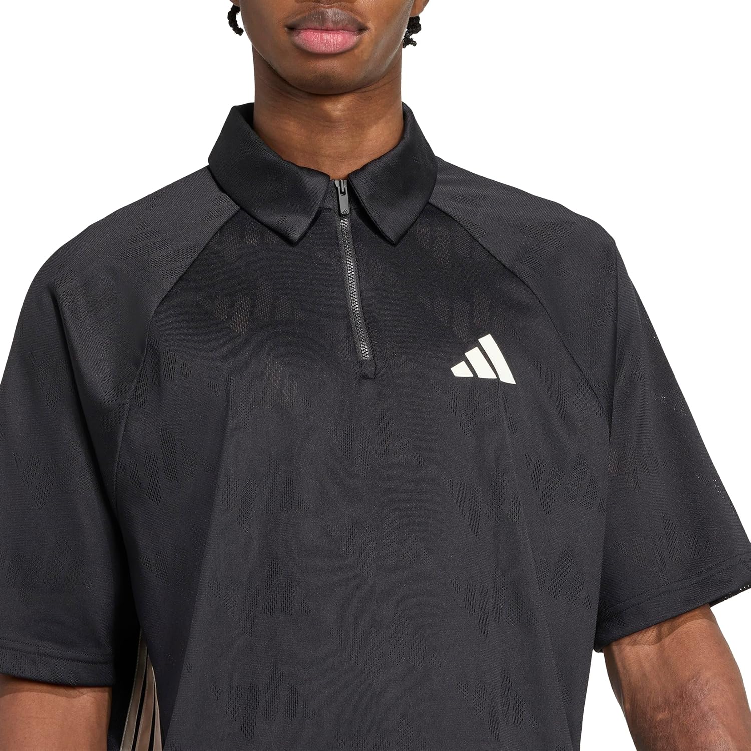 adidas Males's Stadium 3-Stripes Tennis Impressed Jacquard Polo T-Shirt - Image 4