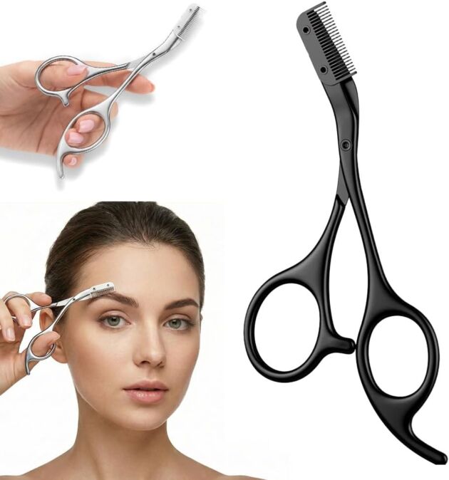 Eyebrow Trimmer Scissor with Comb, 2026 New Stainless Metal Eyebrow Scissors, Po...
