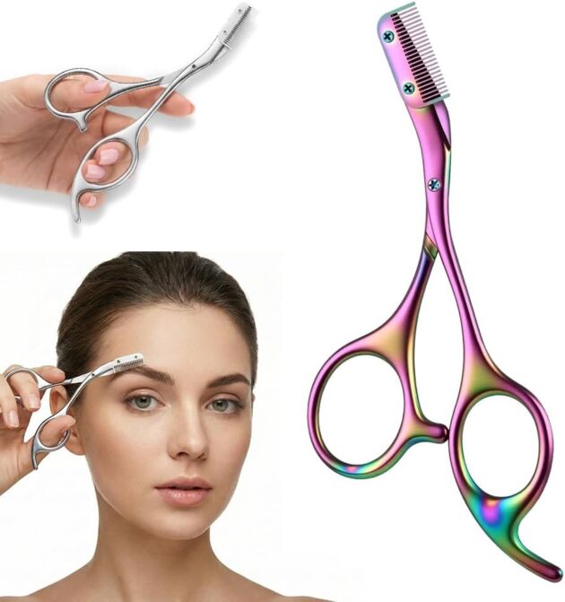 Eyebrow Trimmer Scissor with Comb, 2026 New Stainless Metal Eyebrow Scissors, Po...