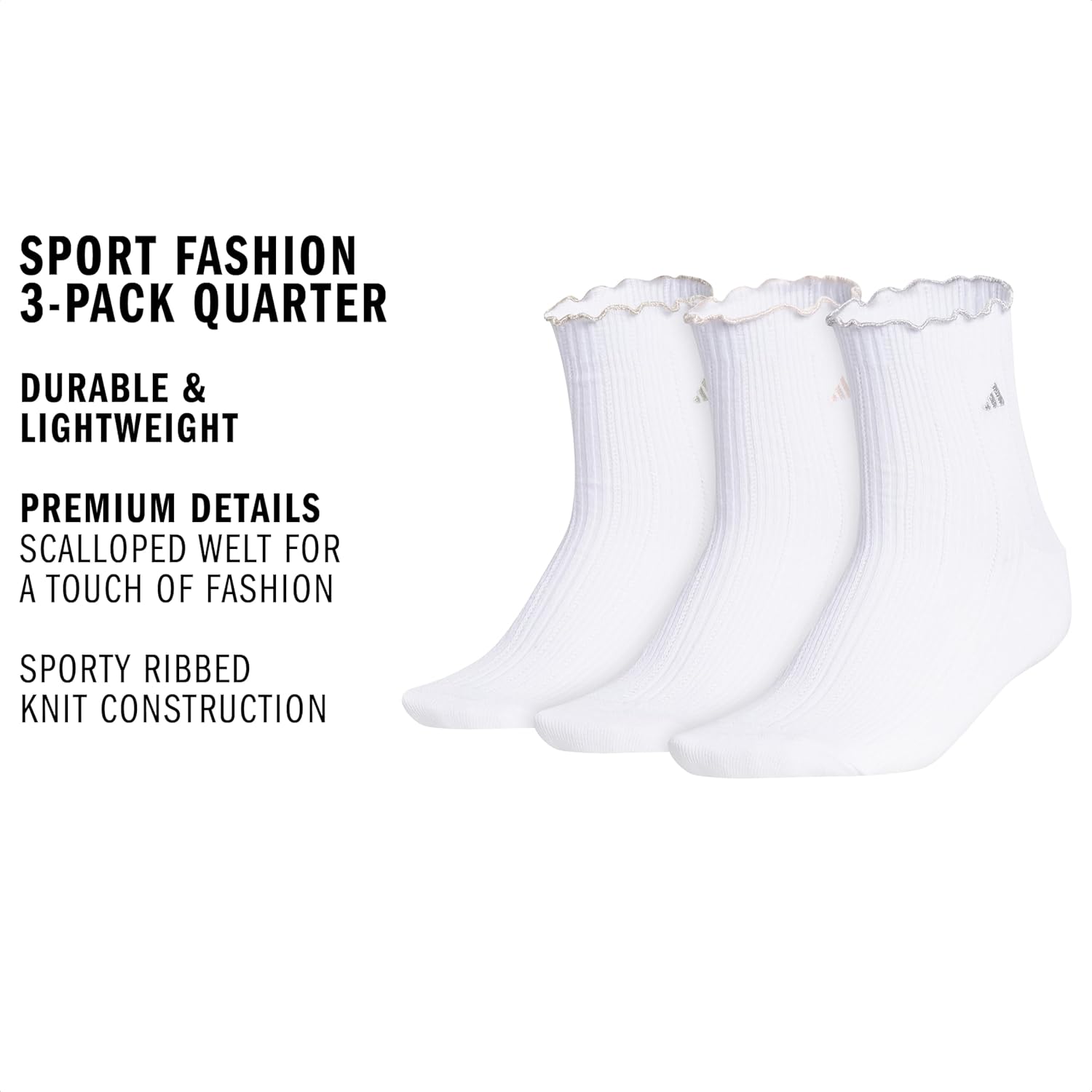 adidas womens Ruffle Socks (3 Pairs) Frilly Cuff, Quarter Ankle Peak - Image 3