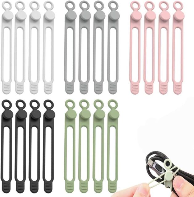 20PC Knowledge Cable Organizer, 2026 Improve Silicone Cable Ties Reusable Cable Manag...