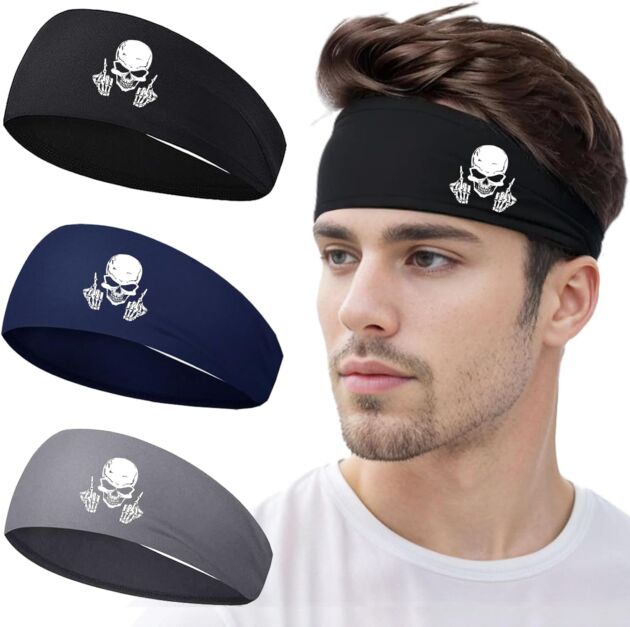 3pcs Headbands for Males Sports activities Sweat Bands Sweatbands for Mens Exercise Working He...