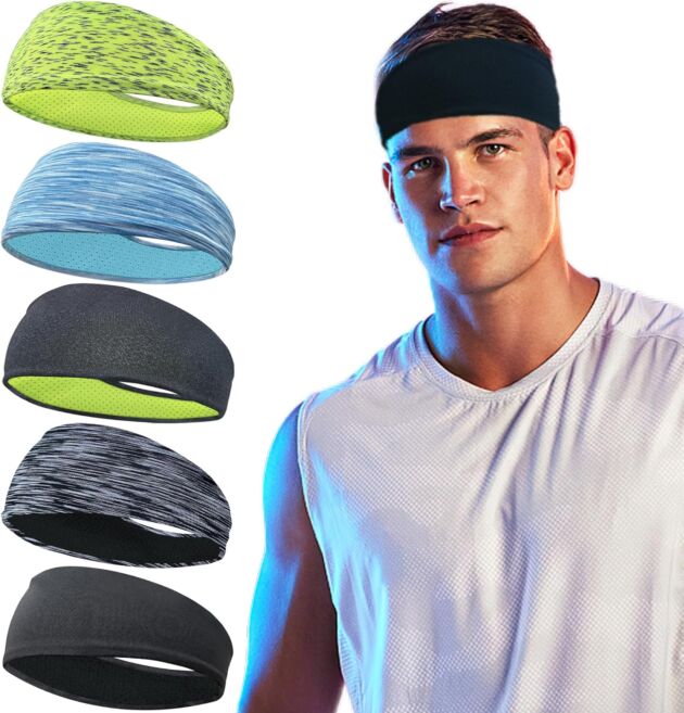 5 Pack Sports activities Headband for Males, Breathable Mesh Design, Reused & Washed Mens Hea...