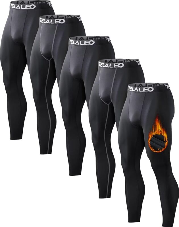 5 or 4 Pack Males's Thermal Compression Pants Fleece Lined Sports activities Tights Athletic ...