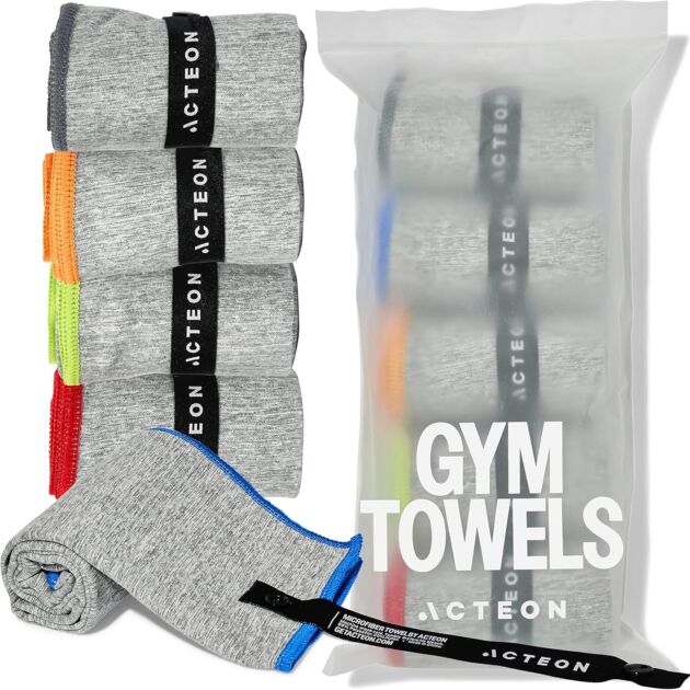 Acteon Microfiber Gymnasium Towels 5 Pack, Fast Dry Silver ION Odor-Free Sweat Towel,...