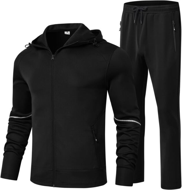 BGOWATU Males's Tracksuits Set Full Zip Jacket Hoodie Sweatsuit Working Sport Pant...