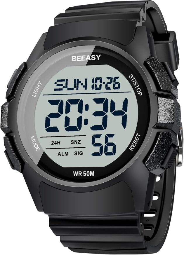 Beeasy Mens Digital Sports activities Watch, 50M Waterproof 49mm Rubber Strap Mens Watches ...