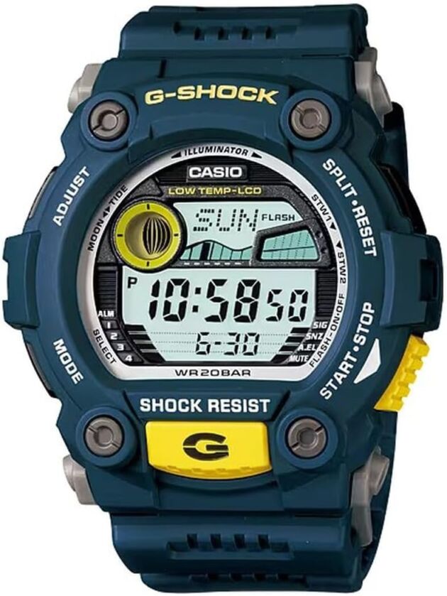 Casiio G7900-2 Males's Blue Rescue Alarm Chronograph World Time Moon Information G Shock ...