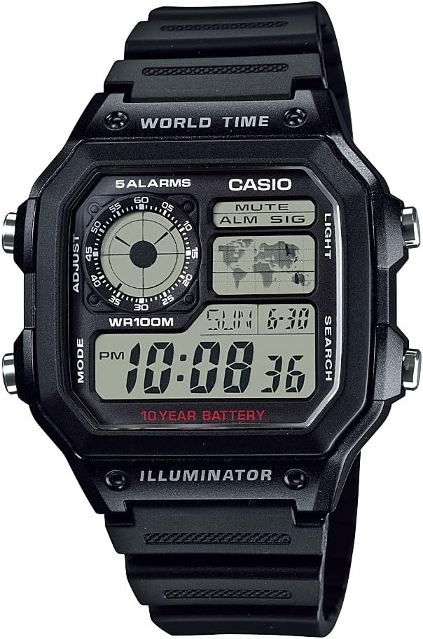 Casio AE1200WH Sequence | Males’s Digital Watch | 100M WR | Multi Alarms | 100 SEC S...