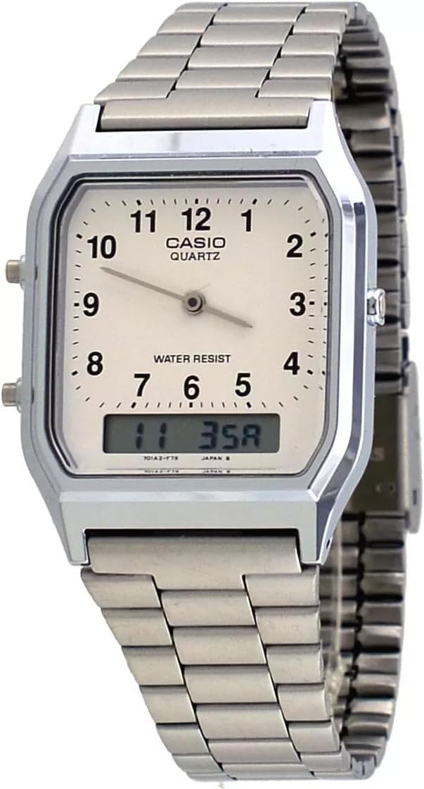 Casio AQ230A-7 Males's Stainless Metal Band Analog Digital White Numbers Dial Watc...
