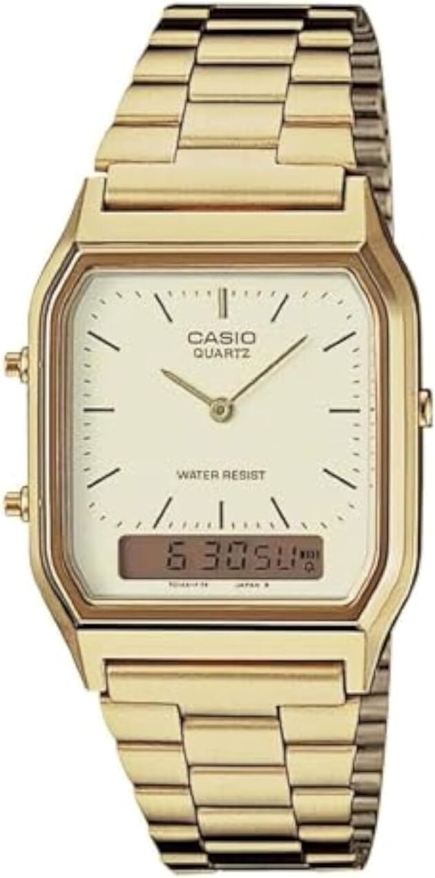 Casio AQ230GA-9D Males's Analog Digital Twin Time Gold Tone Metallic Band Watch