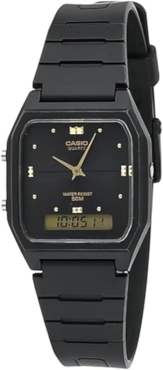Casio AW48HE-1AV Males's Black Resin Band Analog Digital Twin Time Zone Watch