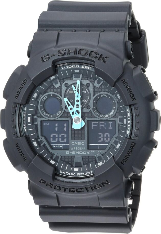 Casio Males's G-Shock Analog-Digital Watch GA-100C-8ACR, Gray/Neon Blue