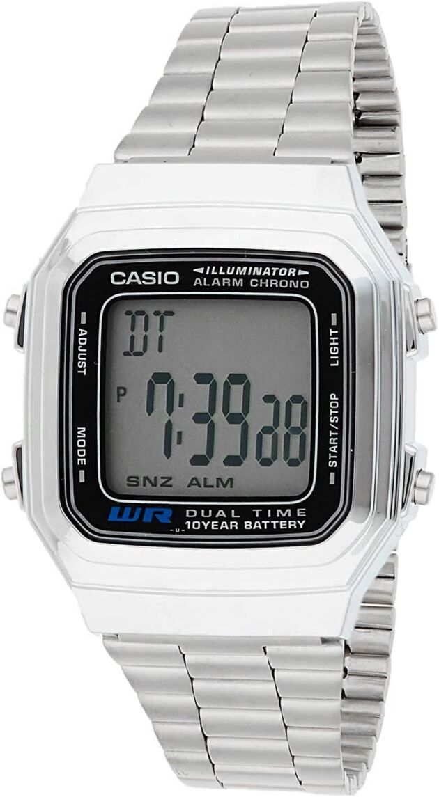 Casio Males's Classic A178WA-1A Silver Stainless-Metal Quartz Watch with Gray Dial