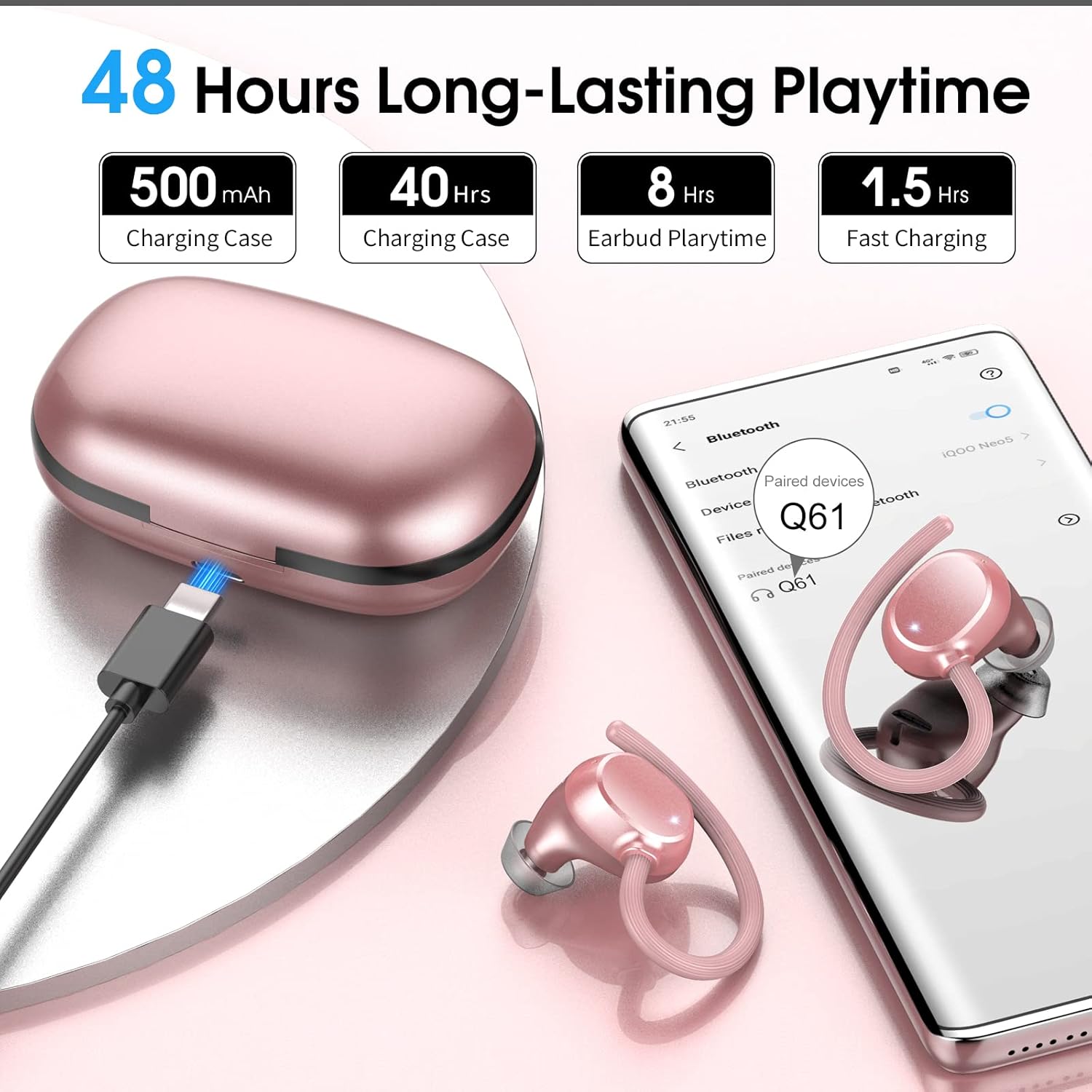 Ear Buds Wi-fi Earbuds, HiFi Stereo Sport Bluetooth 5.3 Headphones with Earho... - Image 2