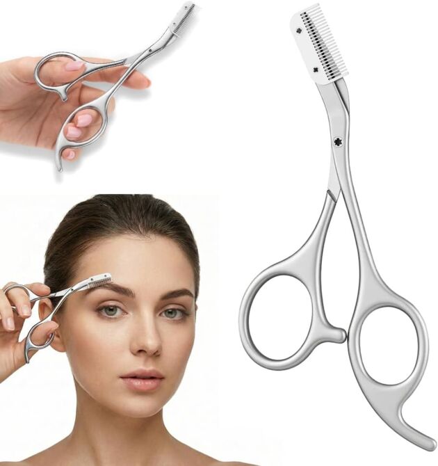 Eyebrow Trimmer Scissor with Comb, 2026 New Stainless Metal Eyebrow Scissors, Po...