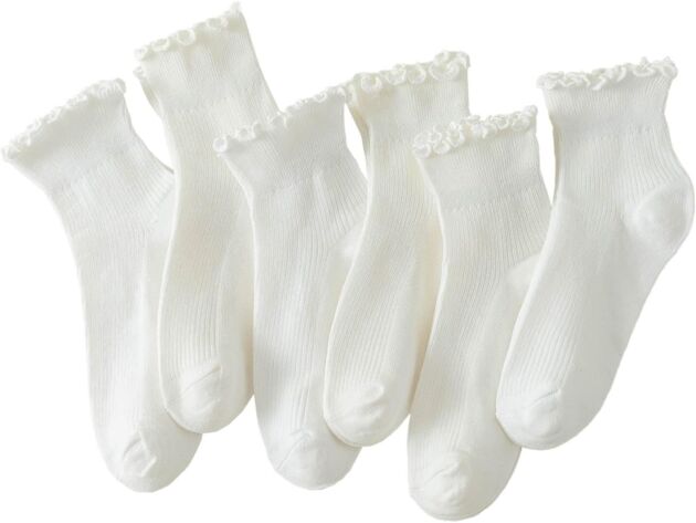 Hstyle 6 Pairs of Ruffle Socks Ladies, Cute Ruffle Ankle Socks