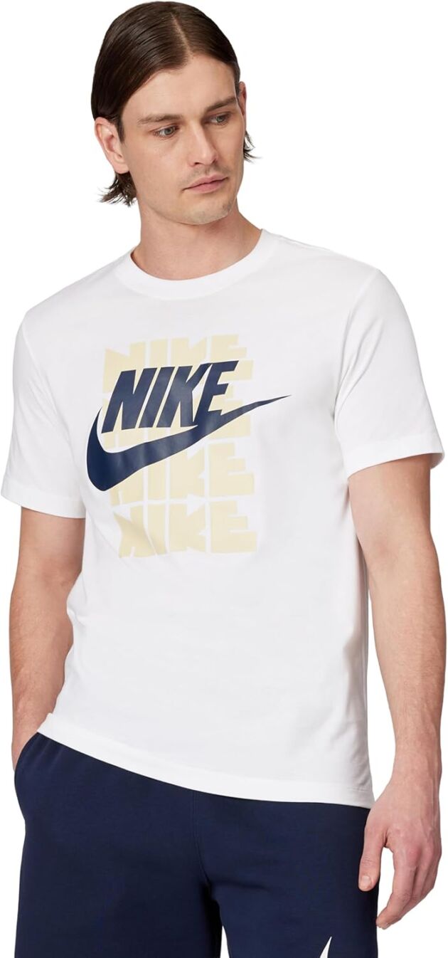 Nike Males's Sportswear Stacked Graphic T-Shirt