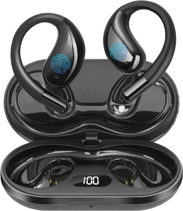 Open Ear Clip Wi-fi Earbuds Bone Conduction Headphones, Bluetooth 5.4, Open E...