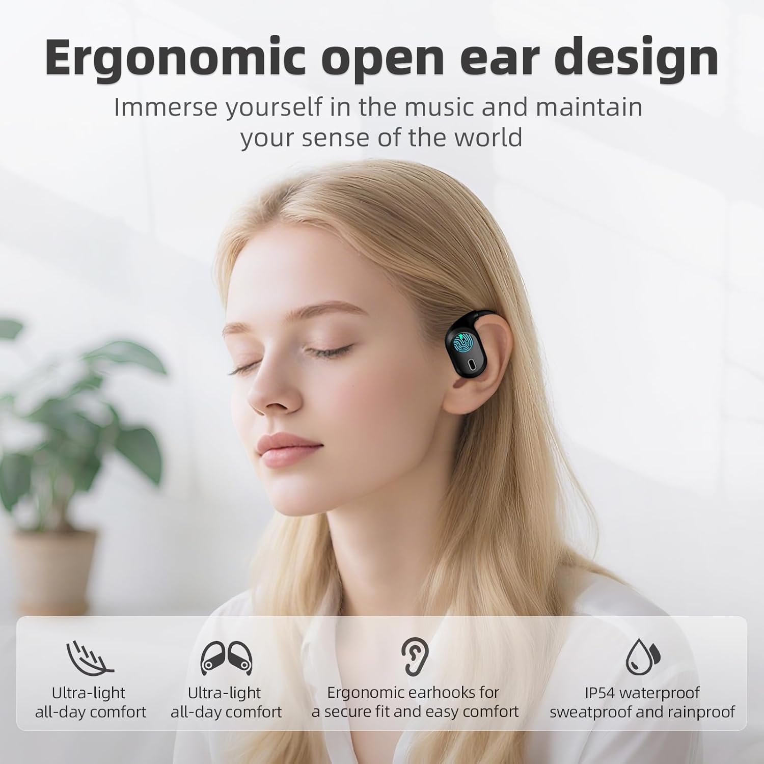 Open Ear Headphones, Bluetooth 5.4 Wi-fi Earbuds, 40H Playback, with LED Dgit... - Image 2